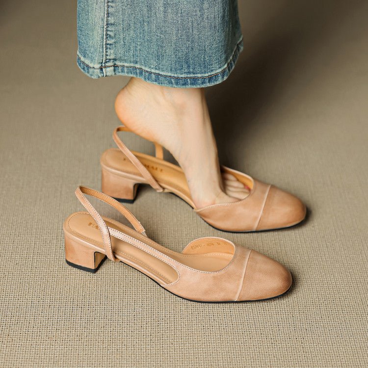 Kvinnors äkta läder slingback pumps – Dämpad medelblockklack för kontor och kvällsbruk