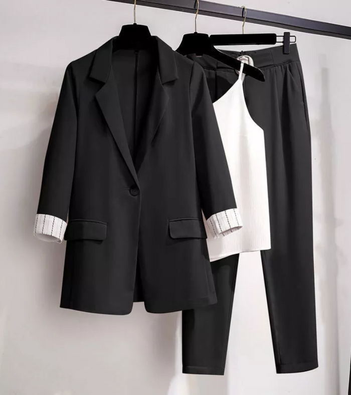 Dam Kostymset med Överdelade Blazer och Raka Byxor
