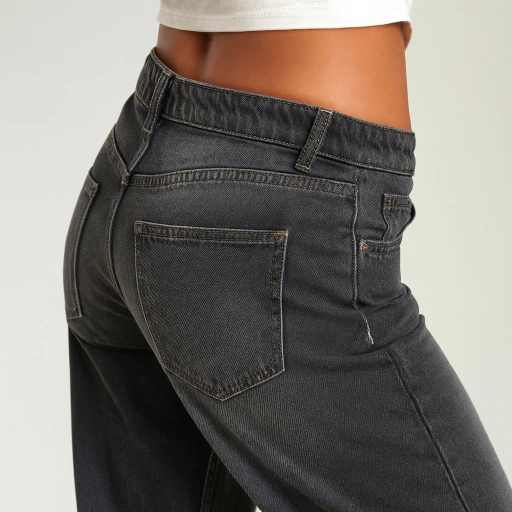 Kvinnors Låga Vida Jeans med Avslappnad Passform