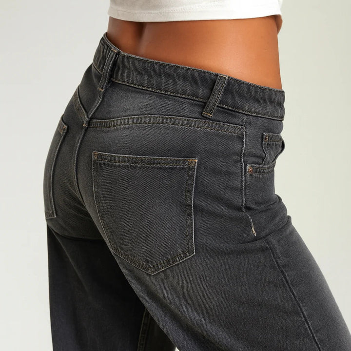 Kvinnors Låga Vida Jeans med Avslappnad Passform