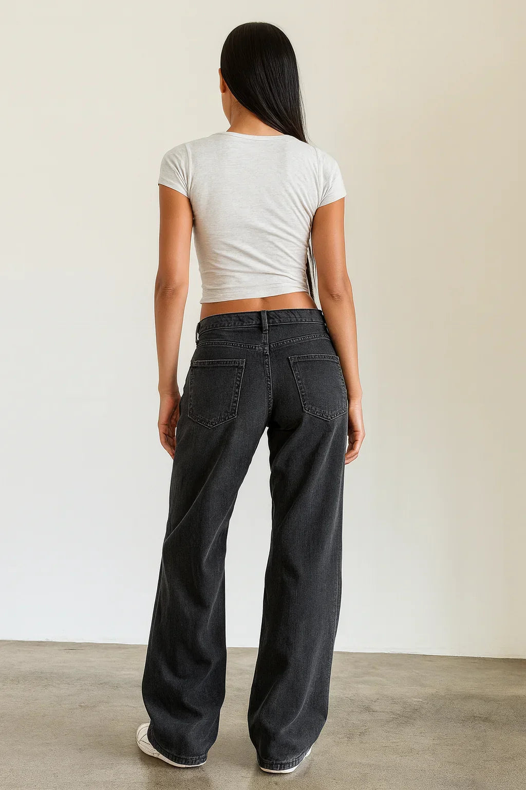 Kvinnors Låga Vida Jeans med Avslappnad Passform