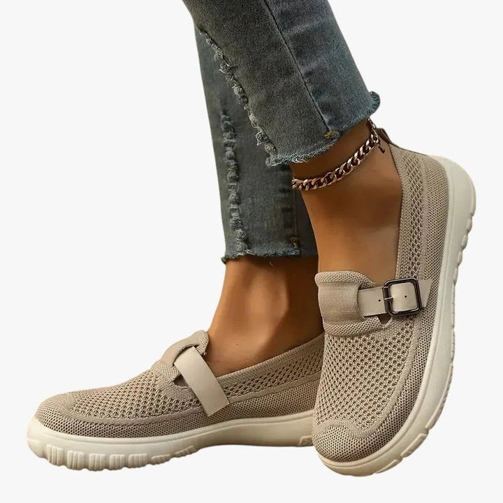 Kvinnors Andningsbara Mesh Gångskor – Stödjande Slip-On Komfort med Justerbar Rem