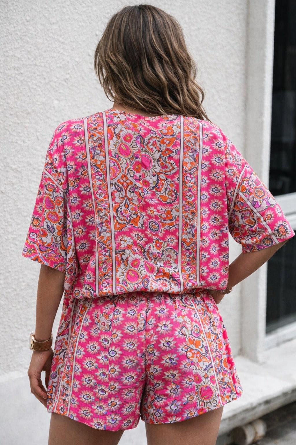Kvinnors Tryckt Kimono Blus och Shorts Set