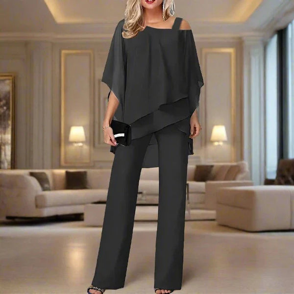 Kvinnors asymmetriska overlay bredbenta jumpsuit-set