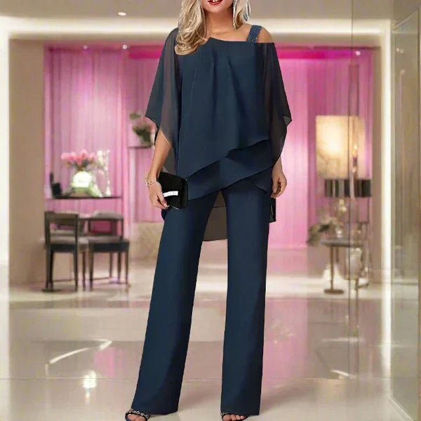 Kvinnors asymmetriska overlay bredbenta jumpsuit-set