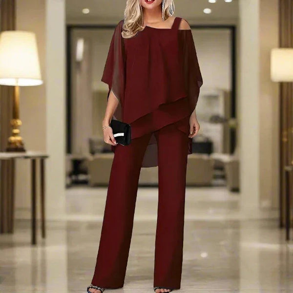 Kvinnors asymmetriska overlay bredbenta jumpsuit-set
