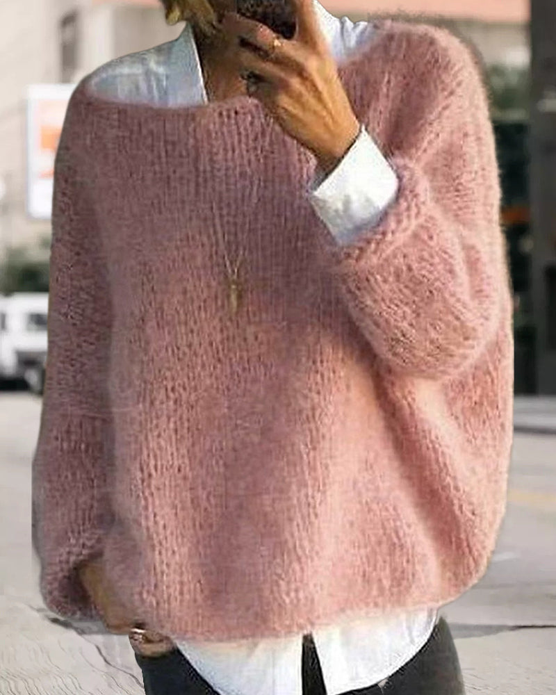 Kvinnors Off Shoulder Tröja – Mjuk Fluffig Stickad Bekväm Casual Varje Dags Jumper