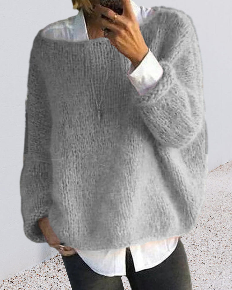 Kvinnors Off Shoulder Tröja – Mjuk Fluffig Stickad Bekväm Casual Varje Dags Jumper