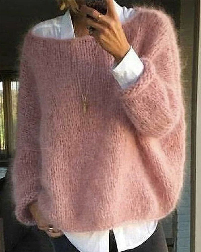 Kvinnors Off Shoulder Tröja – Mjuk Fluffig Stickad Bekväm Casual Varje Dags Jumper