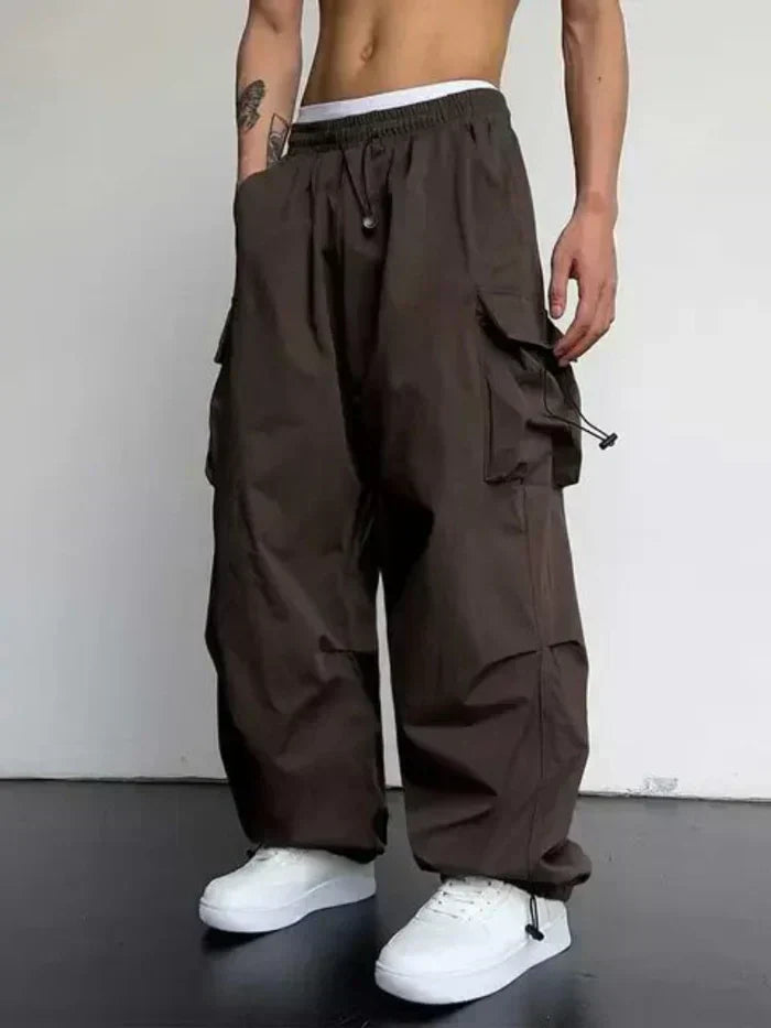 Herrens Vida Cargo Byxor – Baggy Streetwear Byxor med Elastisk Midja och Fickor