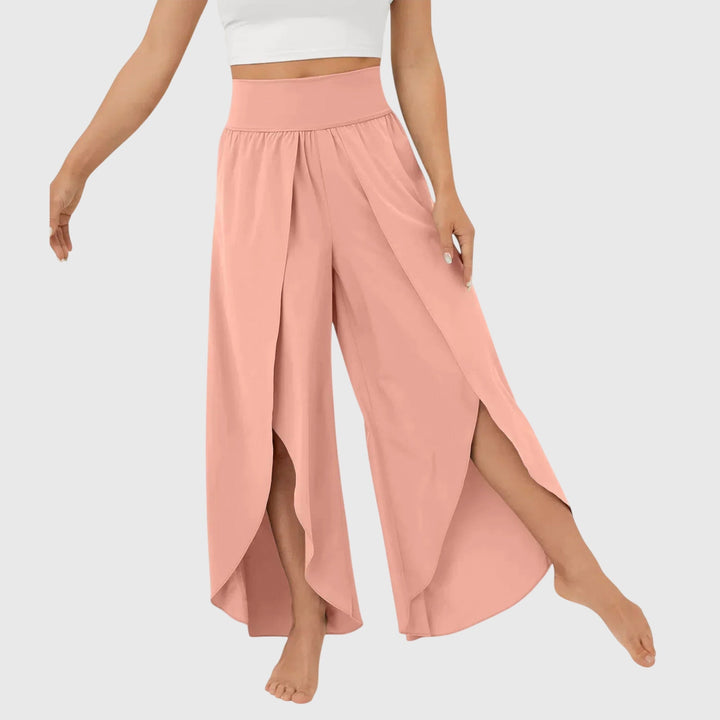 Kvinnors Högmidjade Vida Byxor med Slits – Flödande Boho Sommarstil för Semester och Strandkläder