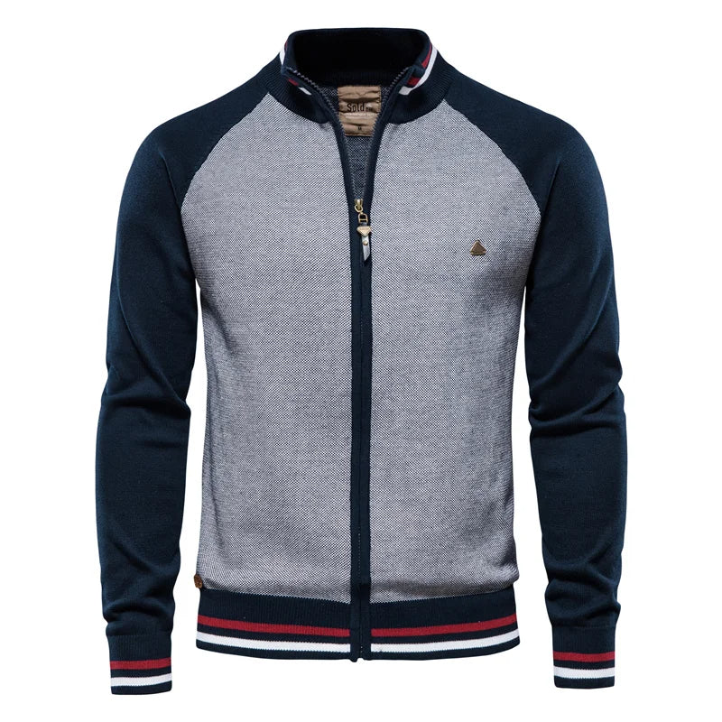 Herrens 100% bomull zip-up cardigan – Mjuk ståkrage stickad för vinter och avslappnad användning