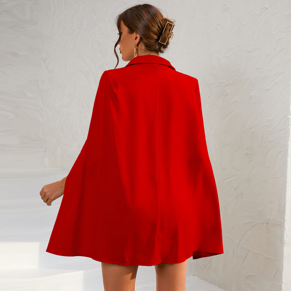 Kvinnors Cape Blazer Mini Klänning – Bälte Tailored Stil för Kontor och Kvällsbruk