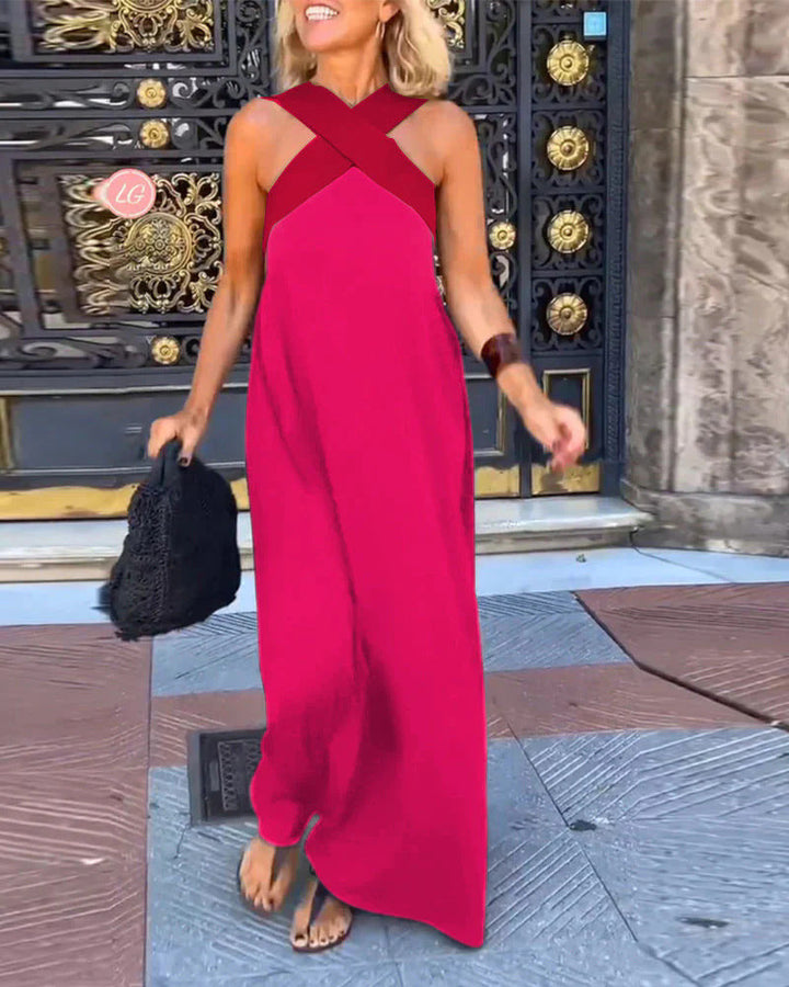 Kvinnors Crossover Halter Maxi Klänning Med Flödande Silhuett
