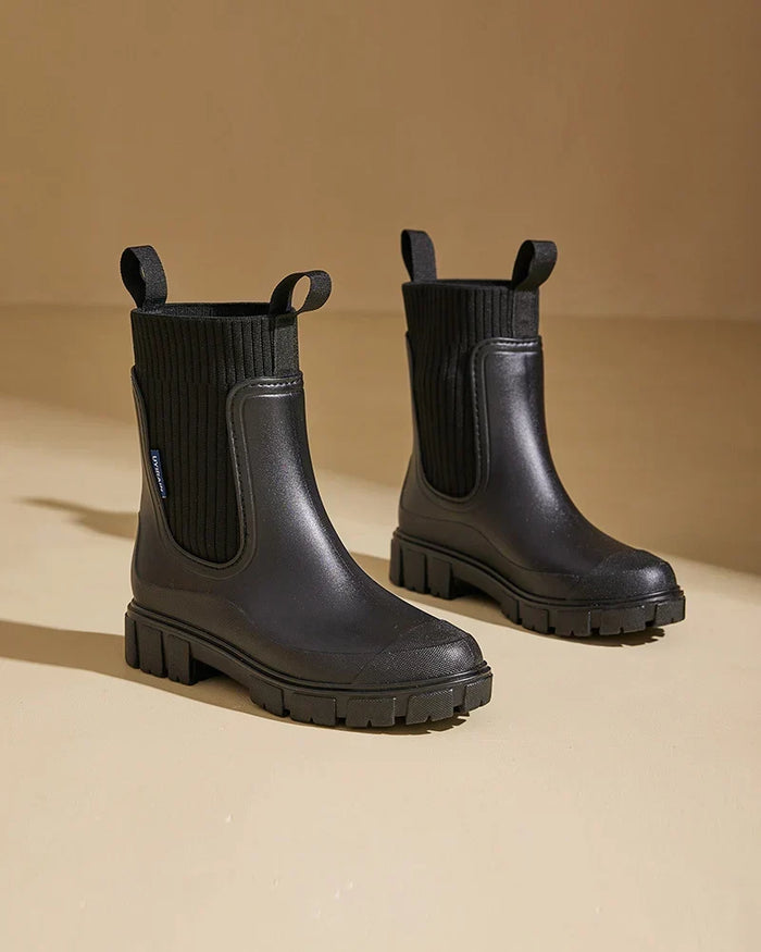 Dam Chunky Chelsea Boots med Ribbad Skaft och Blockklack