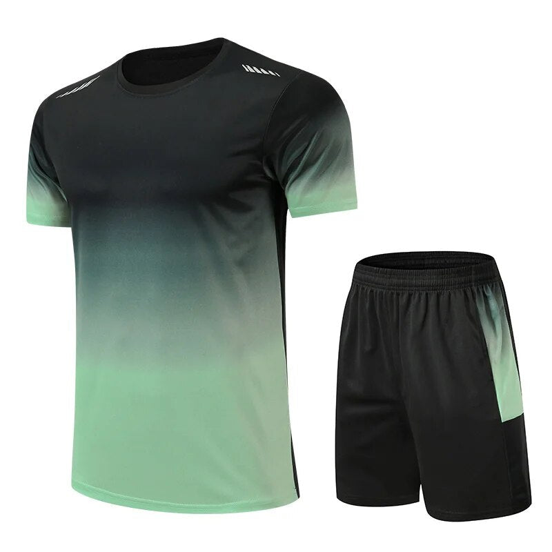 Herrarnas sportset med gradientdesign, andningsbart, snabbtorkande, slim fit för gymträning, löpning och aktivt livsstil