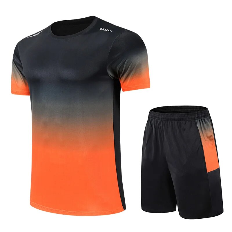 Herrarnas sportset med gradientdesign, andningsbart, snabbtorkande, slim fit för gymträning, löpning och aktivt livsstil