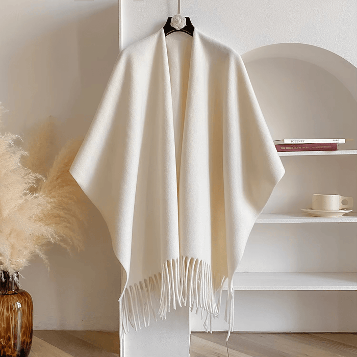 Dam Poncho med Fransar och Dubbelsidig Design