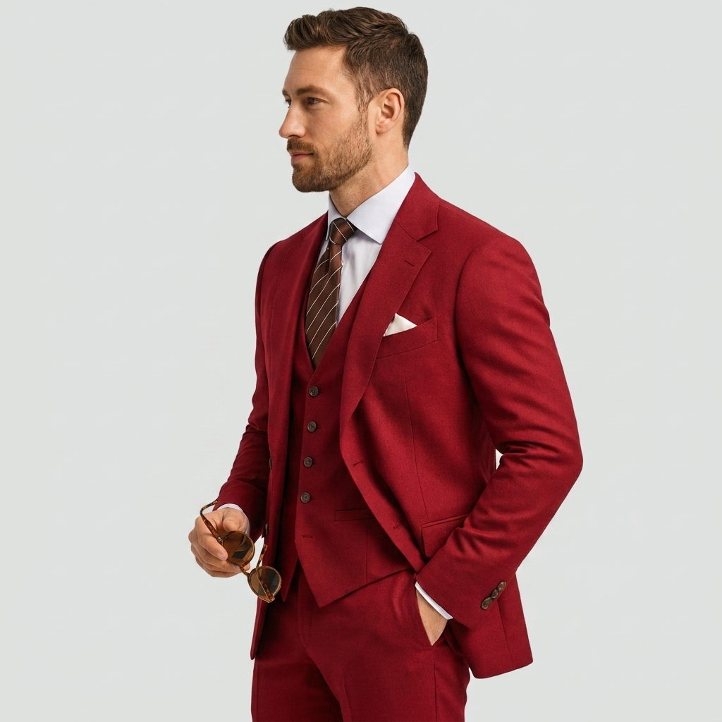 Herrens tre-delade skräddarsydda blazer, väst och byxdräkt