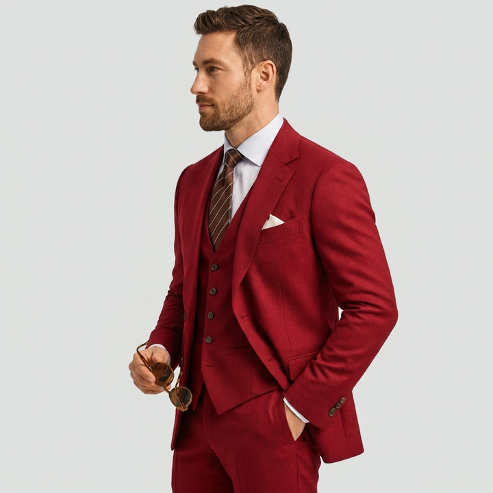 Herrens tre-delade skräddarsydda blazer, väst och byxdräkt