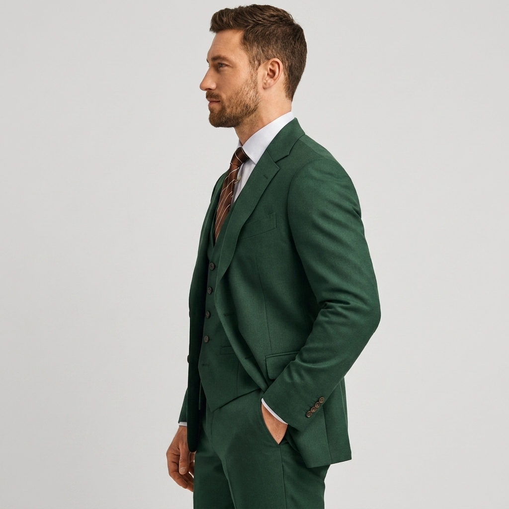 Herrens tre-delade skräddarsydda blazer, väst och byxdräkt