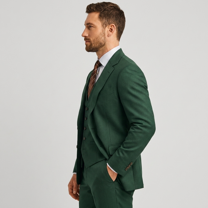 Herrens tre-delade skräddarsydda blazer, väst och byxdräkt