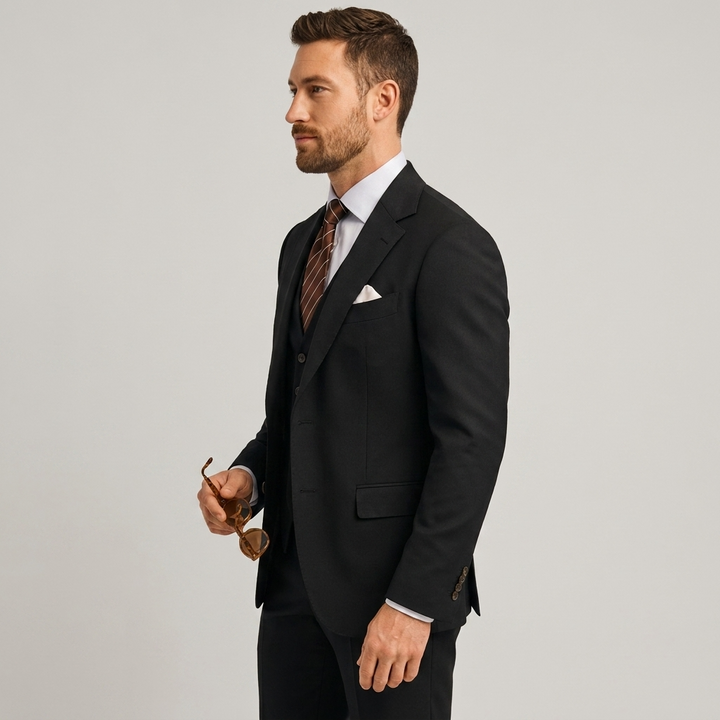 Herrens tre-delade skräddarsydda blazer, väst och byxdräkt
