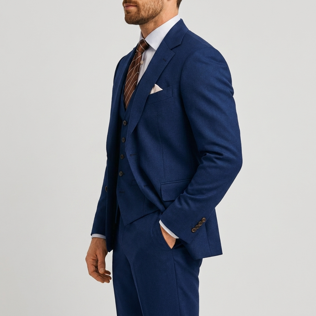 Herrens tre-delade skräddarsydda blazer, väst och byxdräkt