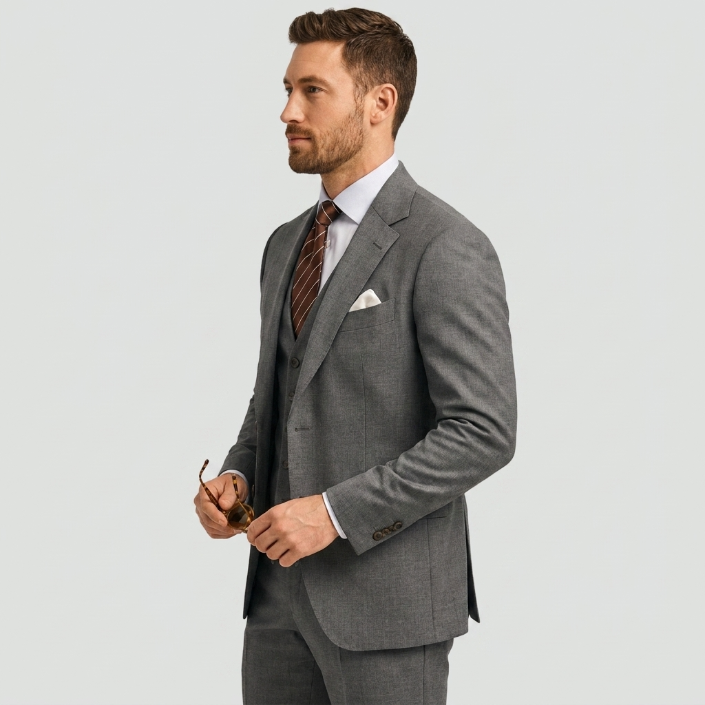 Herrens tre-delade skräddarsydda blazer, väst och byxdräkt