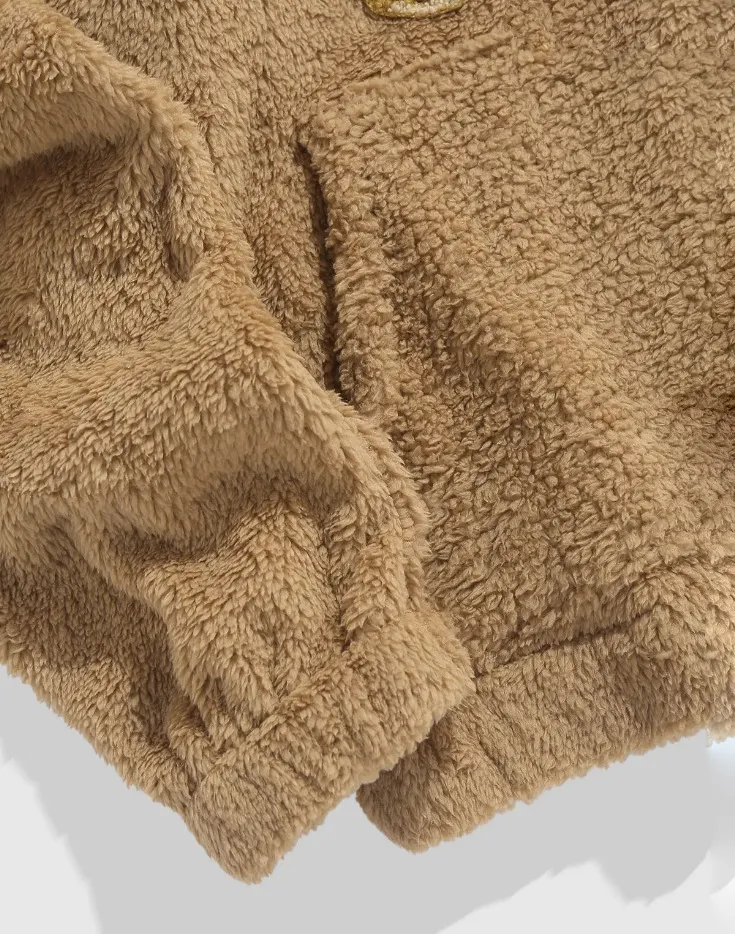 Herr Teddy Fleece Hoodie med Björnbroderi – Mjuk Hooded Sweater för Vinte