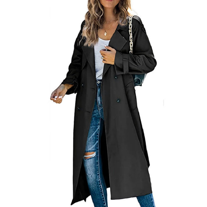 Dam Lång Trenchcoat med Dubbla Knapprader och Bälte