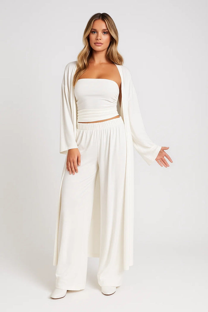 Kvinnors Strapless Tre-Delar Cardigan Byxdress