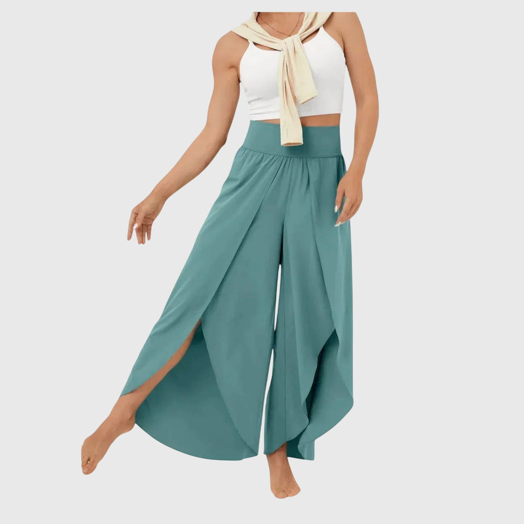 Kvinnors Högmidjade Vida Byxor med Slits – Flödande Boho Sommarstil för Semester och Strandkläder