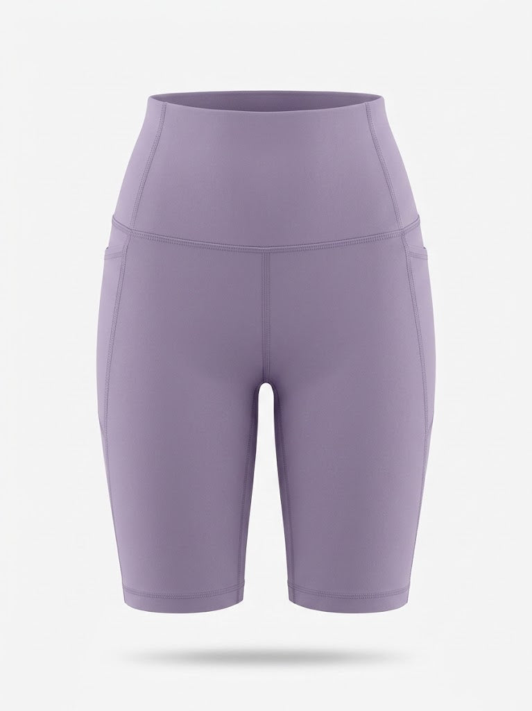 Kvinnors Högmidjade Cykelshorts – Stretch Pocket Activewear för Träning och Löpning