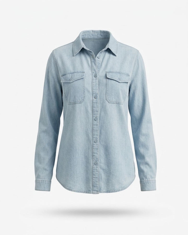 Kvinnors Denim Utility Skjorta – Avslappnad Knapp-up Lager för Casual Övergångsbruk