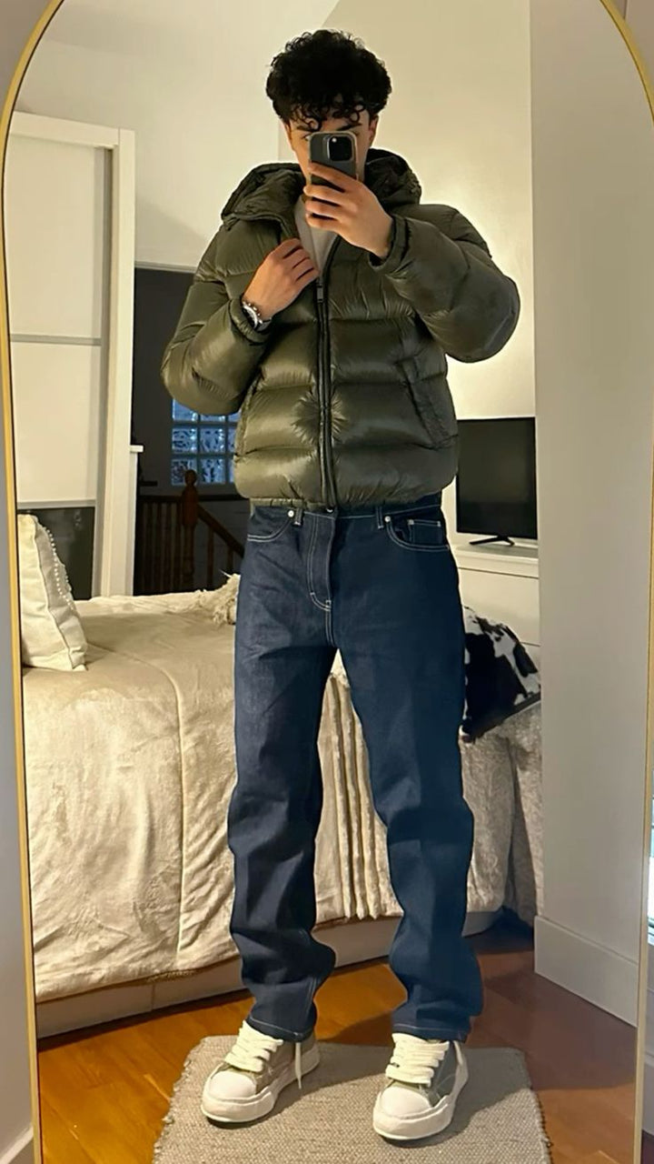 Herrens Sherpa-fodrad quiltad jacka med huva – Varm puffjacka för utomhus- och streetwear