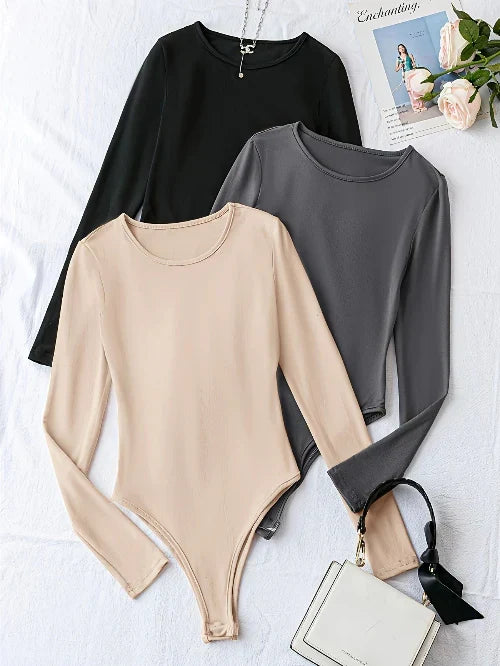 Kvinnors Långärmad Bodysuit Set 3 i 1 Stretch Fit
