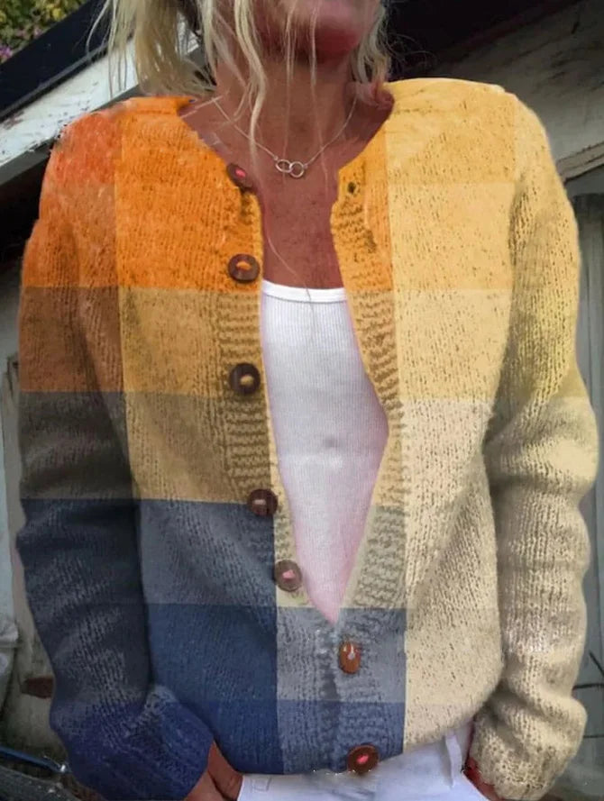 Kvinnors Tryckt Knapp Cardigan Lång Ärmar Casual Stickad