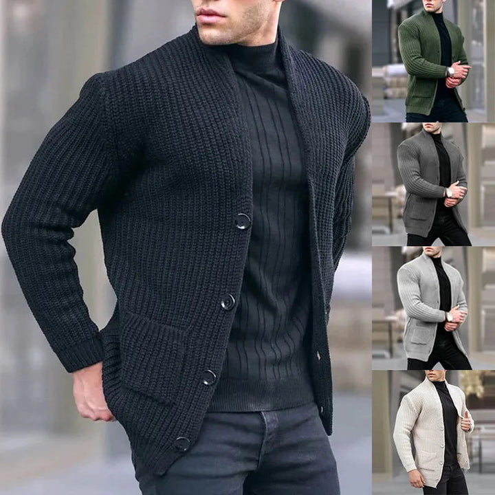 Herrens avslappnade stickade cardigan med fickor – Lätt urban lager för arbete och helgkläder