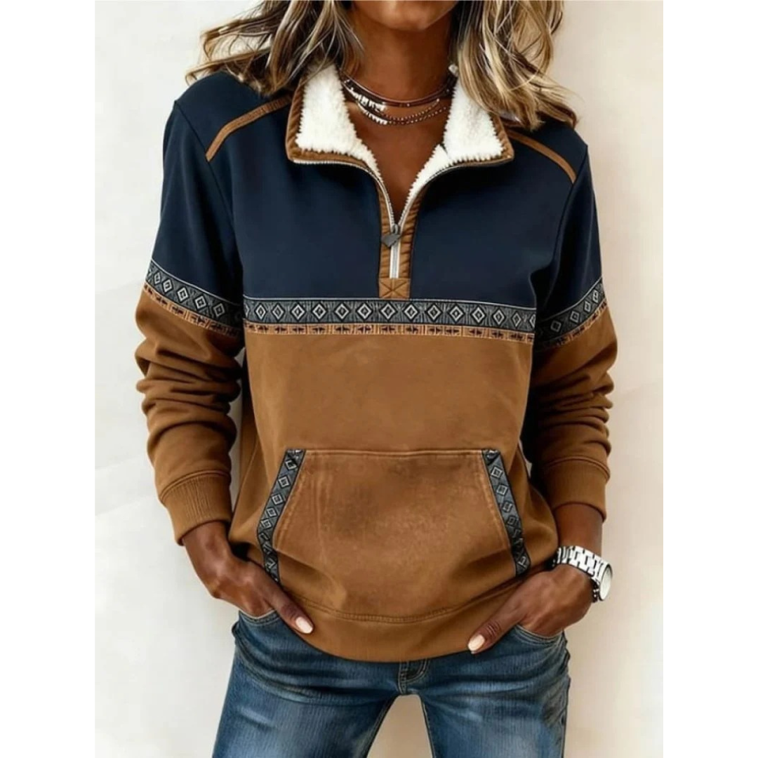 Kvinnors Sherpa Krage Sweatshirt – Tryckt Kvartdragning Lager för Höst- och Vinterbruk
