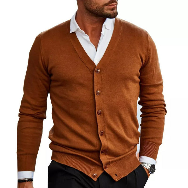 Mäns långärmad V-hals knäppbar stickad cardigan