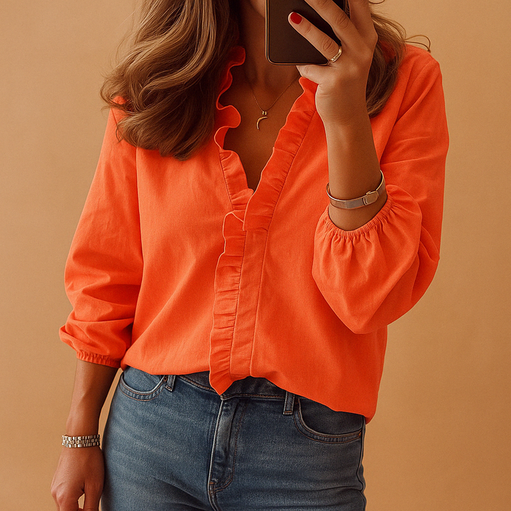 Kvinnors Volangblus Elegant Lätt Stilren Smickrande Passform Smart Casual Kontor Vardag