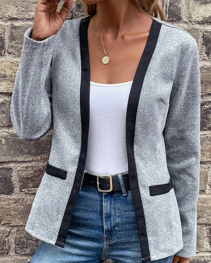 Kvinnors Stickad Kappa med Kontrastfärgad Patchwork Elegant Affärs Casual Långärmad Vardaglig Ytterkläder