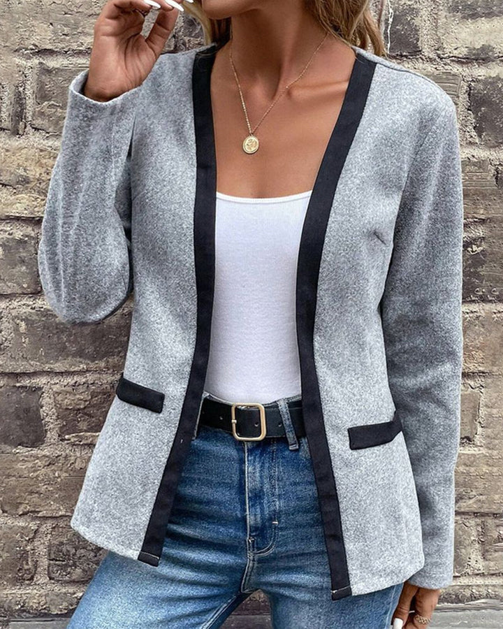 Kvinnors Stickad Kappa med Kontrastfärgad Patchwork Elegant Affärs Casual Långärmad Vardaglig Ytterkläder
