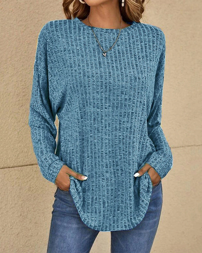 Dam Crew Neck Långärmad Tröja Mjuk Bomullsblandning Avslappnad Grundläggande Vardagsbekvämt Lagerplagg