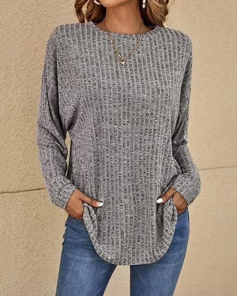 Dam Crew Neck Långärmad Tröja Mjuk Bomullsblandning Avslappnad Grundläggande Vardagsbekvämt Lagerplagg