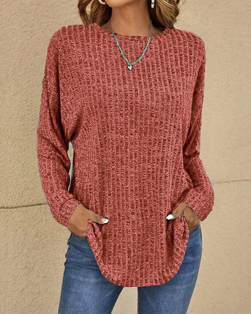 Dam Crew Neck Långärmad Tröja Mjuk Bomullsblandning Avslappnad Grundläggande Vardagsbekvämt Lagerplagg