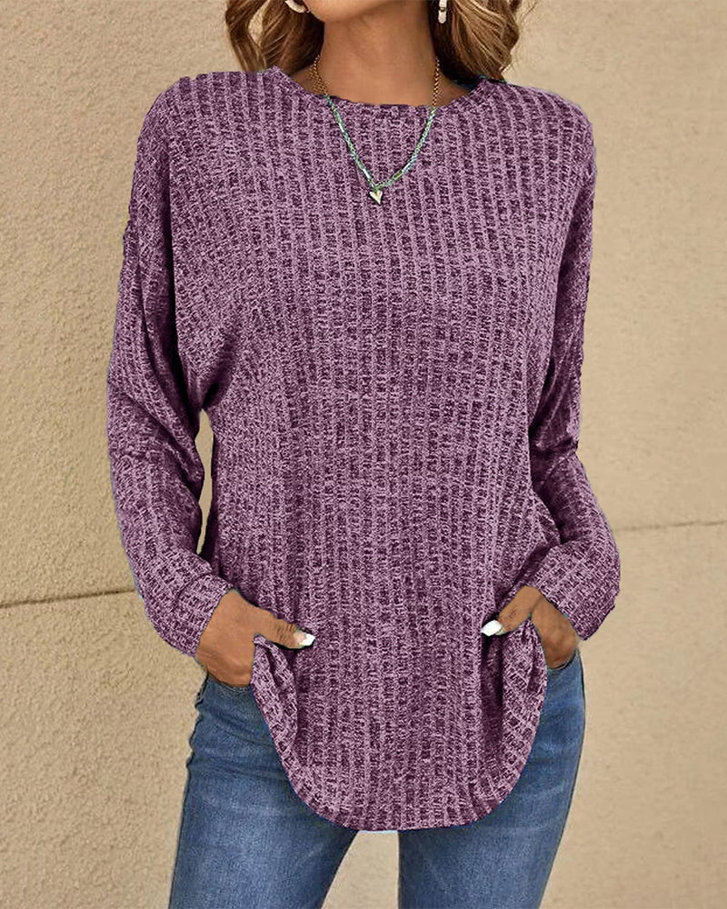 Dam Crew Neck Långärmad Tröja Mjuk Bomullsblandning Avslappnad Grundläggande Vardagsbekvämt Lagerplagg