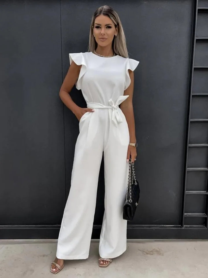 Kvinnors Jumpsuit med Volangärmar och Bälte Elegant Smickrande Passform Avslappnad Smart Tillfälle Bred Benstil
