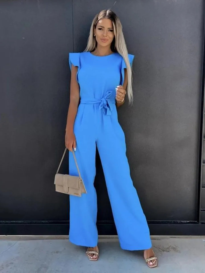 Kvinnors Jumpsuit med Volangärmar och Bälte Elegant Smickrande Passform Avslappnad Smart Tillfälle Bred Benstil